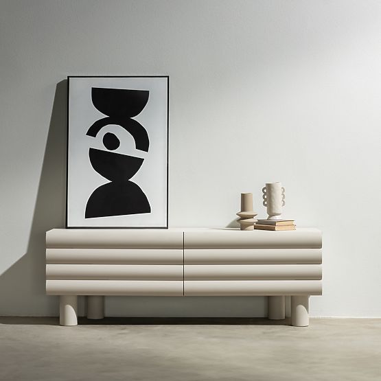 TV-Schrank Anatra, geriffelt, beige, abgerundete Formen