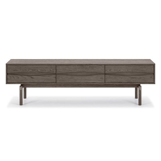 TV-Schrank Quadri mit Schubladen, massives Eichenholz, Furnier, Espresso Braun
