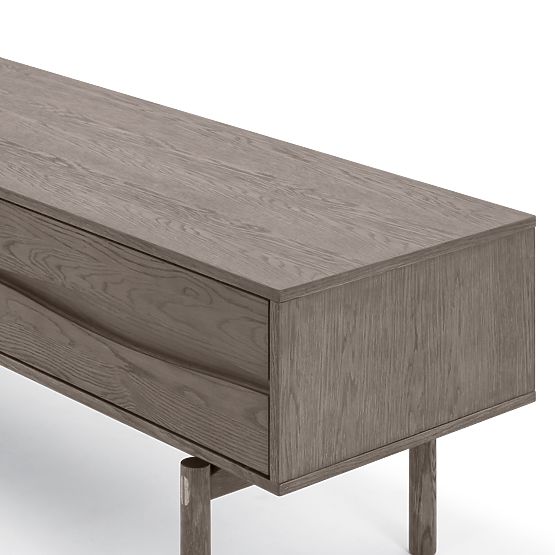 TV-Schrank Quadri mit Schubladen, massives Eichenholz, Furnier, Espresso Braun