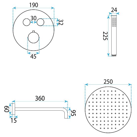 Unterputz-Duschset mit Thermostat Rea Lungo Diamond Gold+ BOX