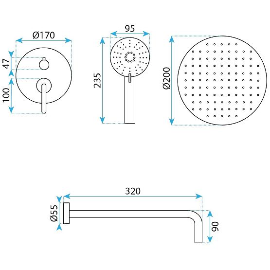 Unterputz-Duschset Rea Ontario Gebürstetes Gold + BOX