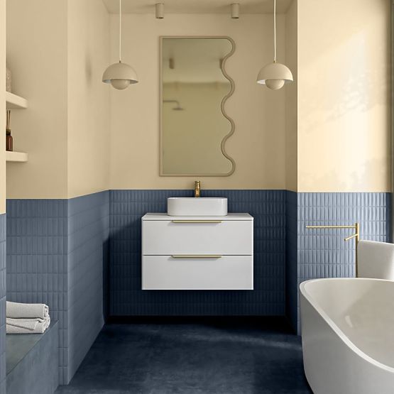 Unterschrank für Aufsatzwaschbecken Tidea 80 cm, weiß, goldene Griffe