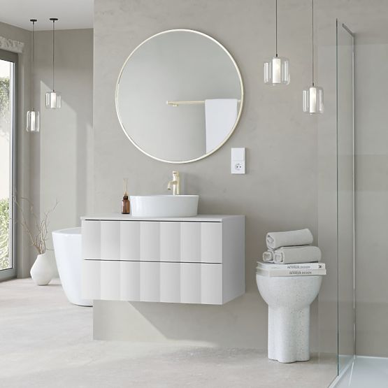 Unterschrank für Waschbecken Grita 80 cm, weiß, gewelltes Frontpanel