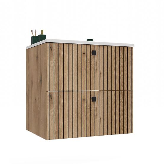 UNTERSCHRANK FÜR WASCHBECKEN TIGO 60 2S EICHE EVOKE GERILLTE FRONTBLENDE + WASCHBECKEN