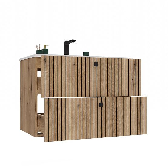 UNTERSCHRANK FÜR WASCHBECKEN TIGO 80 2S EICHE EVOKE GERILLTE FRONT + WASCHBECKEN