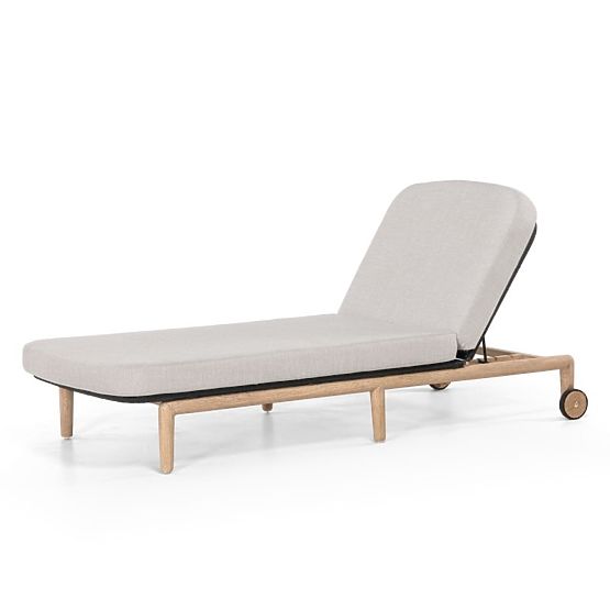 Verstellbare Gartenliege Komorebi, helles Akazienholz, Stahl, Geflecht, beige