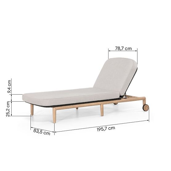 Verstellbare Gartenliege Komorebi, helles Akazienholz, Stahl, Geflecht, beige