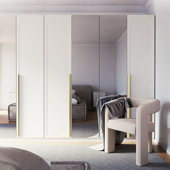 Viertüriger Schrank Neroli, Bogen/Spiegel, Weiß