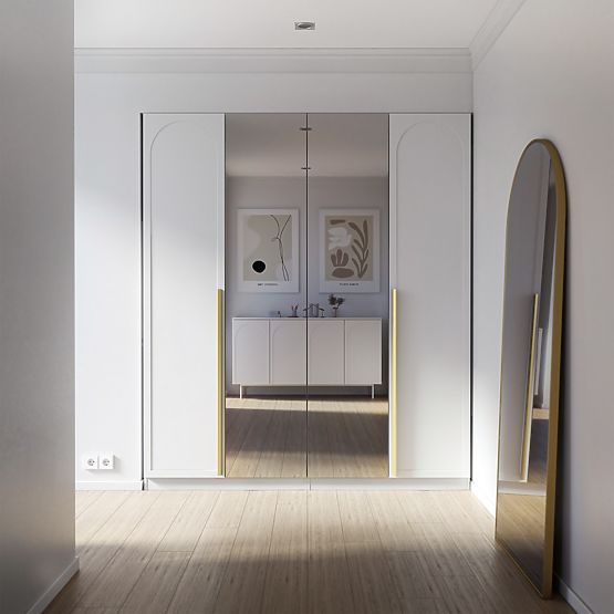 Viertüriger Schrank Neroli, Bogen/Spiegel, Weiß