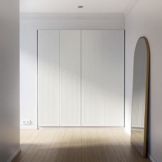 Viertüriger Schrank Neroli, gerillt im Bogen, weiß