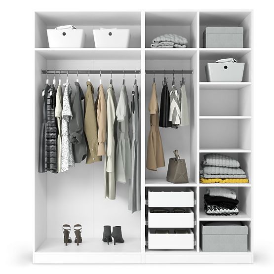 Viertüriger Schrank Neroli, gerillt im Bogen, weiß