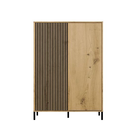 Vitrine KAMARO 2DD SLIM/GLATT EICHE ARTISAN Lamellenfront Geriffelt + Klassisch