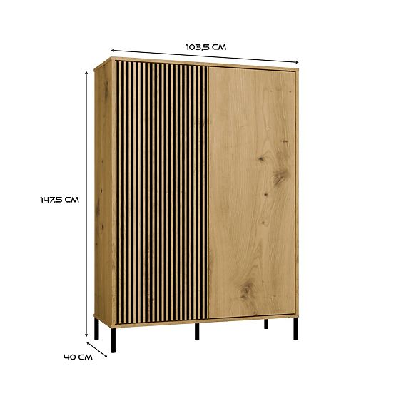 Vitrine KAMARO 2DD SLIM/GLATT EICHE ARTISAN Lamellenfront Geriffelt + Klassisch