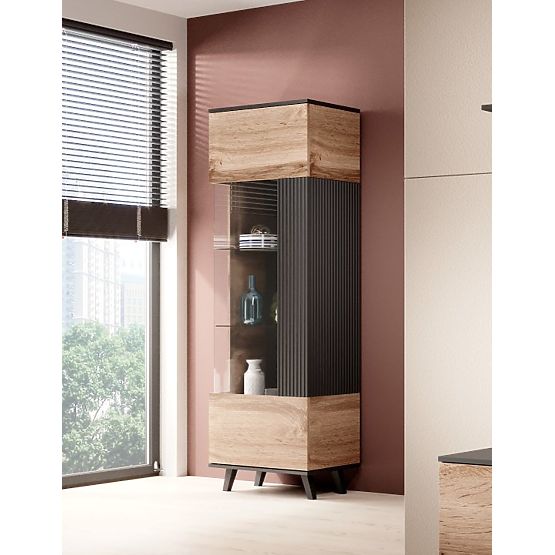 Vitrine RANDOM W-1 - Wotan Eiche/Schwarz