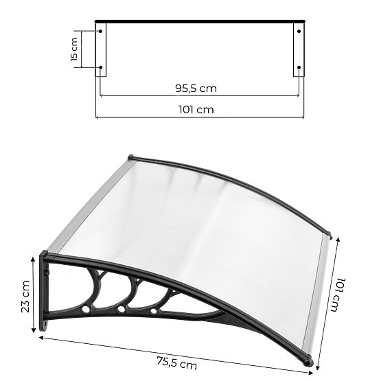 Vordach über der Tür 100x80 cm Polycarbonat-Abdeckung 100x80 cm