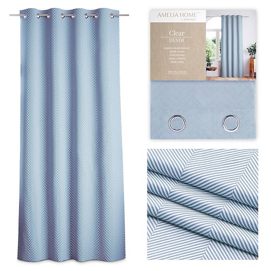 Vorhang CLEAR Farbe Dunkelblau mit Druckmotiv im Boho-Stil klassisch silberne Metallösen