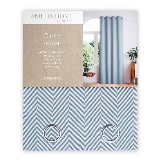 Vorhang CLEAR Farbe Dunkelblau mit Druckmotiv im Boho-Stil klassisch silberne Metallösen