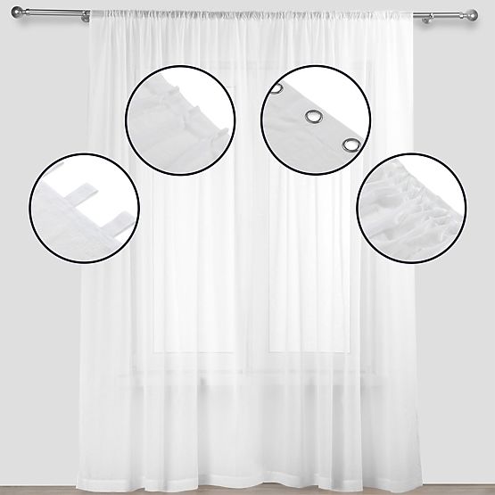 Vorhang KRESZ weiße Farbe klassischer Stil Flex 5,5 cm mit doppelter Falte, Crash-Voile 140x270