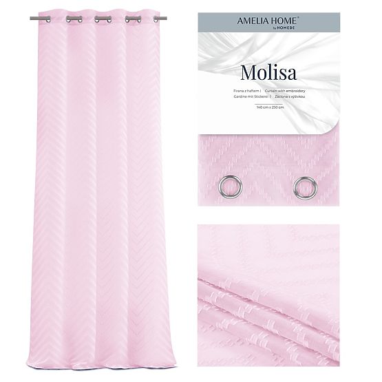 Vorhang MOLISA rosa Farbe gesticktes Motiv Boho silberne Ösen Voile 140x270 ameliahome