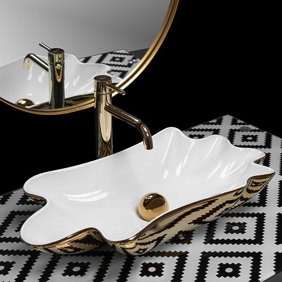 Waschbecken REA Sea Infinity Gold/Weiß + Stöpsel