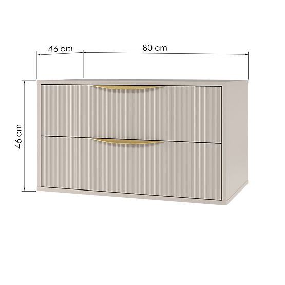 Waschtischunterschrank Avila 2.0, 80 cm, geriffelt, goldene Griffe, Kaschmir