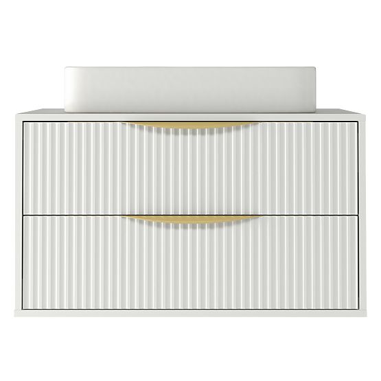 Waschtischunterschrank Avila 2.0, 80 cm, gerillt, goldene Griffe, weiß