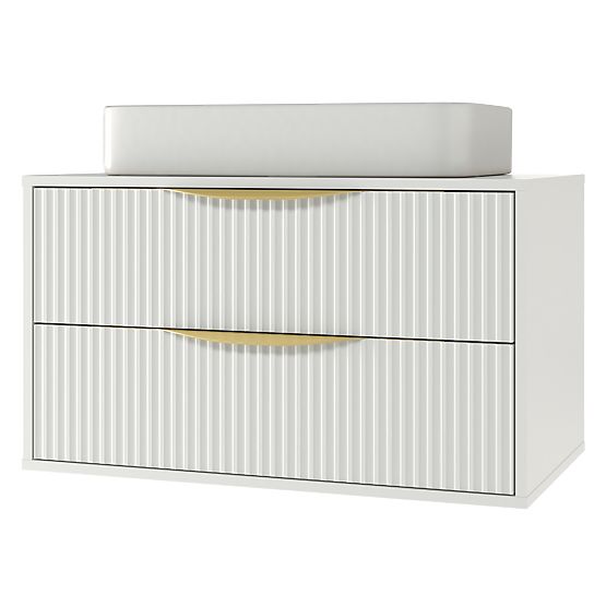 Waschtischunterschrank Avila 2.0, 80 cm, gerillt, goldene Griffe, weiß