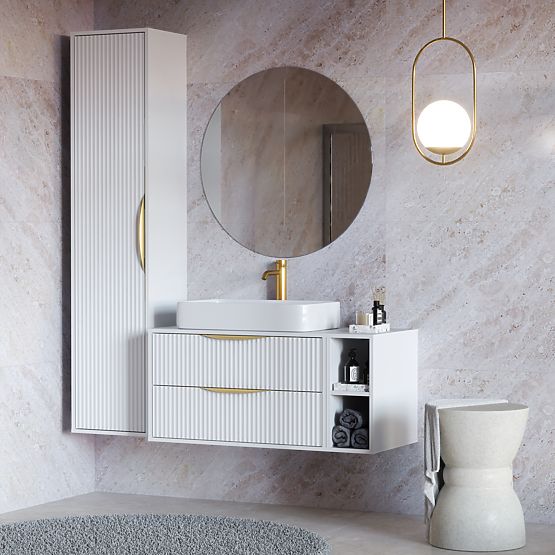 Waschtischunterschrank Avila 2.0, 80 cm, gerillt, goldene Griffe, weiß