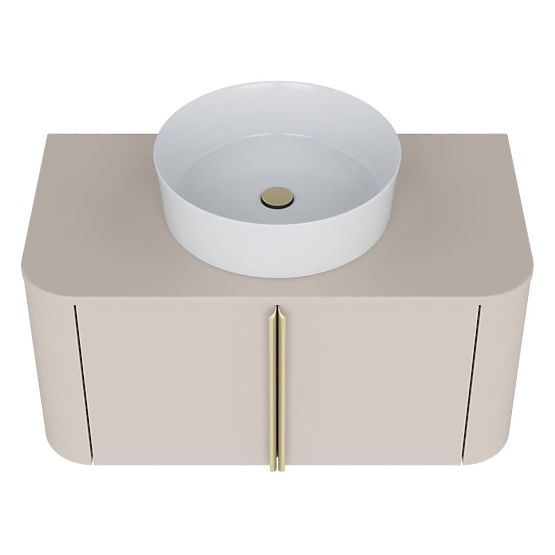 Waschtischunterschrank Bassa 80 cm, kaschmirfarben, goldene Griffe, abgerundet