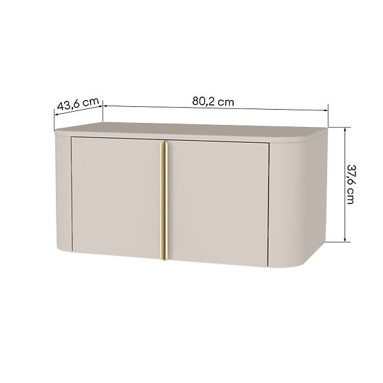 Waschtischunterschrank Bassa 80 cm, kaschmirfarben, goldene Griffe, abgerundet