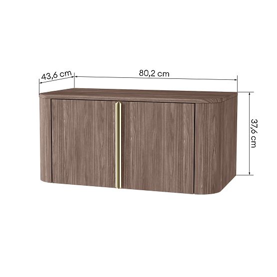 Waschtischunterschrank Bassa 80 cm, Lincoln-Nussbaum, goldene Griffe, abgerundet