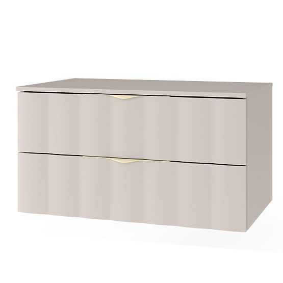 Waschtischunterschrank Omi 80 cm, gewelltes Frontpanel, goldene Griffe, kaschmirbeige