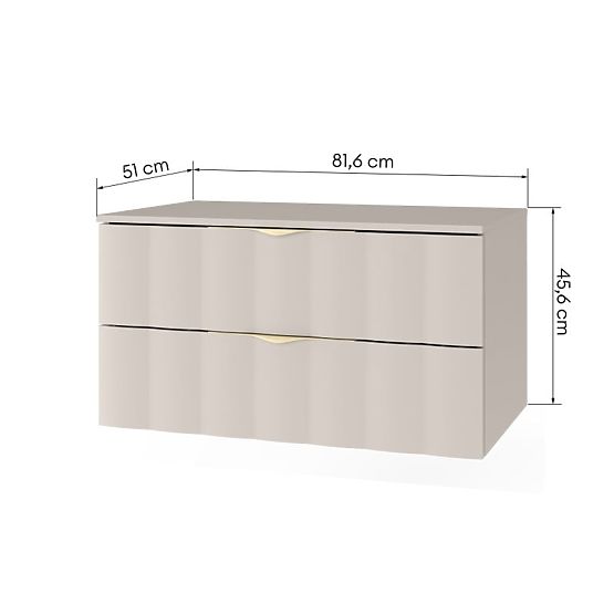 Waschtischunterschrank Omi 80 cm, gewelltes Frontpanel, goldene Griffe, kaschmirbeige