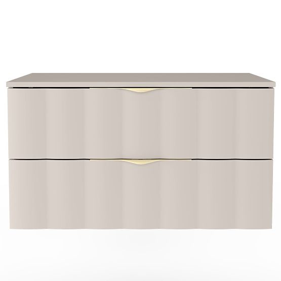 Waschtischunterschrank Omi 80 cm, gewelltes Frontpanel, goldene Griffe, kaschmirbeige