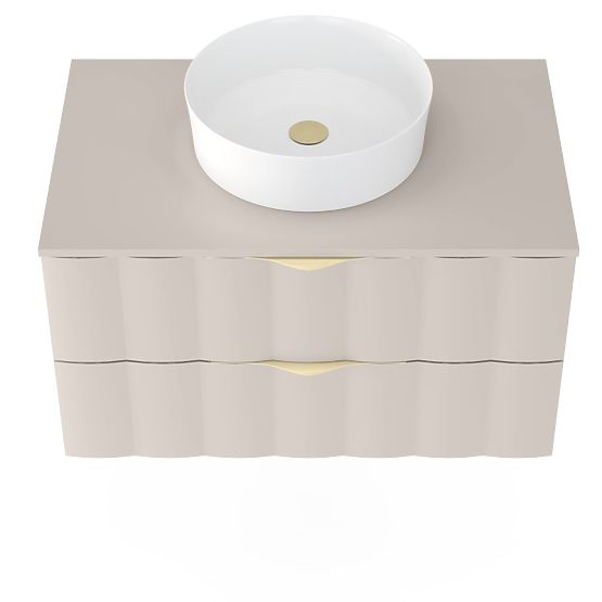 Waschtischunterschrank Omi 80 cm, gewelltes Frontpanel, goldene Griffe, kaschmirbeige