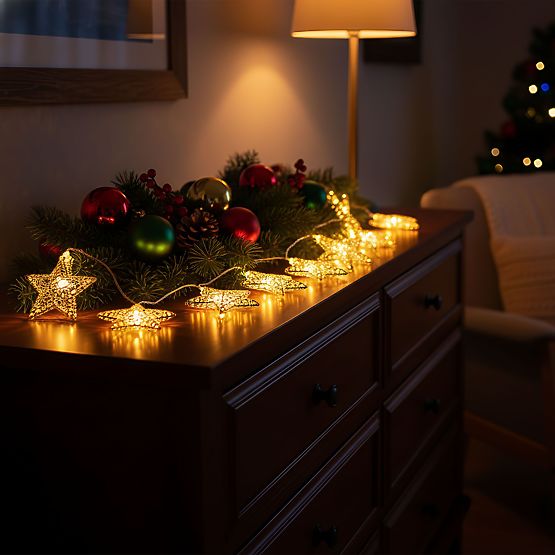 Weihnachtslichter Girlande LED Goldene Sterne 391020