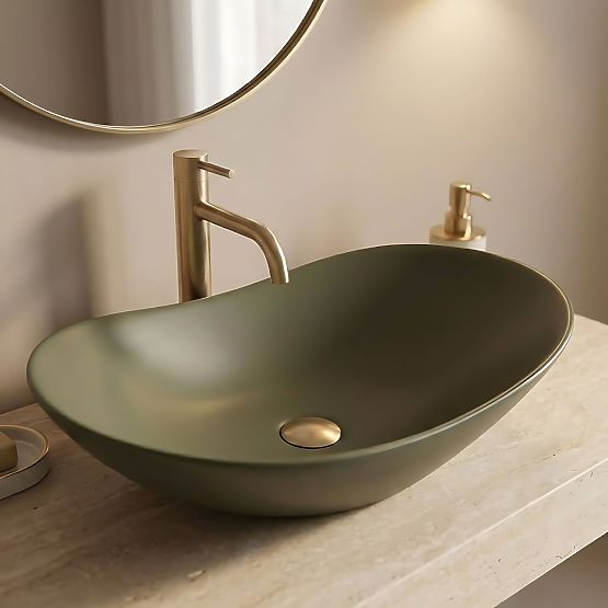 Zeitloses Waschbecken Rea Royal Olive Matt