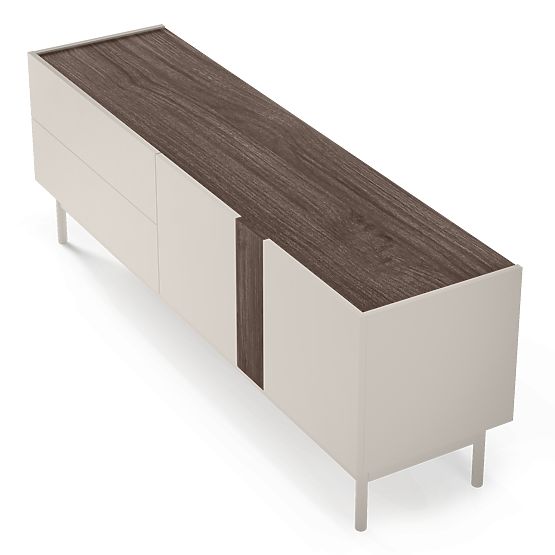 Zweitüriger TV-Schrank mit Schubladen Berula, kaschmirfarben, Nussbaum Villa