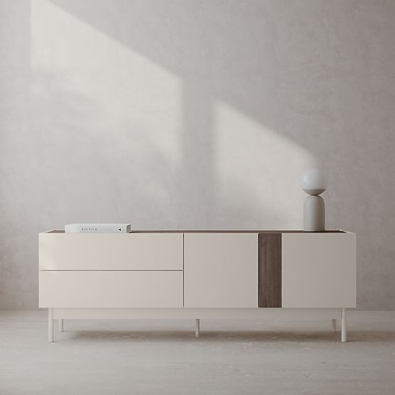 Zweitüriger TV-Schrank mit Schubladen Berula, kaschmirfarben, Nussbaum Villa