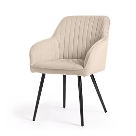 4x Samtgepolsterter Stuhl mit Steppung Beige FLORENCE Schwarze Beine