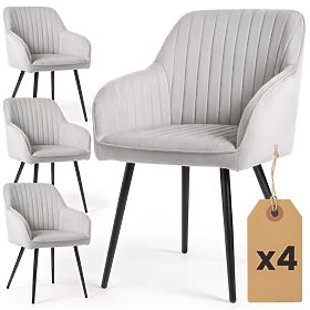 4x Samtgepolsterter Stuhl mit Steppung Grau FLORENCE Schwarze Beine