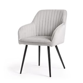 4x Samtgepolsterter Stuhl mit Steppung Grau FLORENCE Schwarze Beine