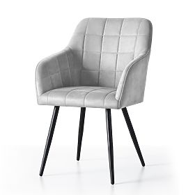 6x Gepolsterter Stuhl mit quadratischer Steppung Grau LUXANO Schwarze Beine
