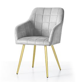 6x Polsterstuhl mit quadratischer Steppung Grau LUXANO Goldene Beine