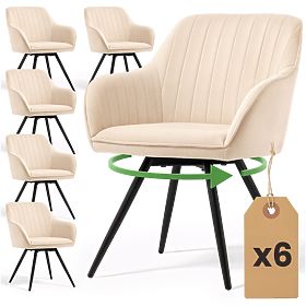 6x Samt-Drehstuhl mit Steppung Beige TURNO Schwarze Beine