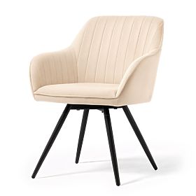 6x Samt-Drehstuhl mit Steppung Beige TURNO Schwarze Beine