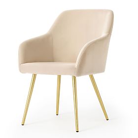 6x Samtgepolsterter Stuhl glatt Beige ESTELLE Goldene Beine