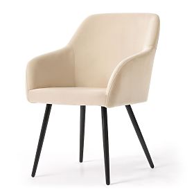 6x Samtgepolsterter Stuhl glatt Beige ESTELLE Schwarze Beine