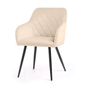 6x Samtgepolsterter Stuhl mit rautenförmiger Steppung Beige VELTO Schwarze Beine
