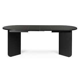 Ausziehbarer Tisch Mou 140-200 cm, schwarz mit Holzstruktur, ovale Platte